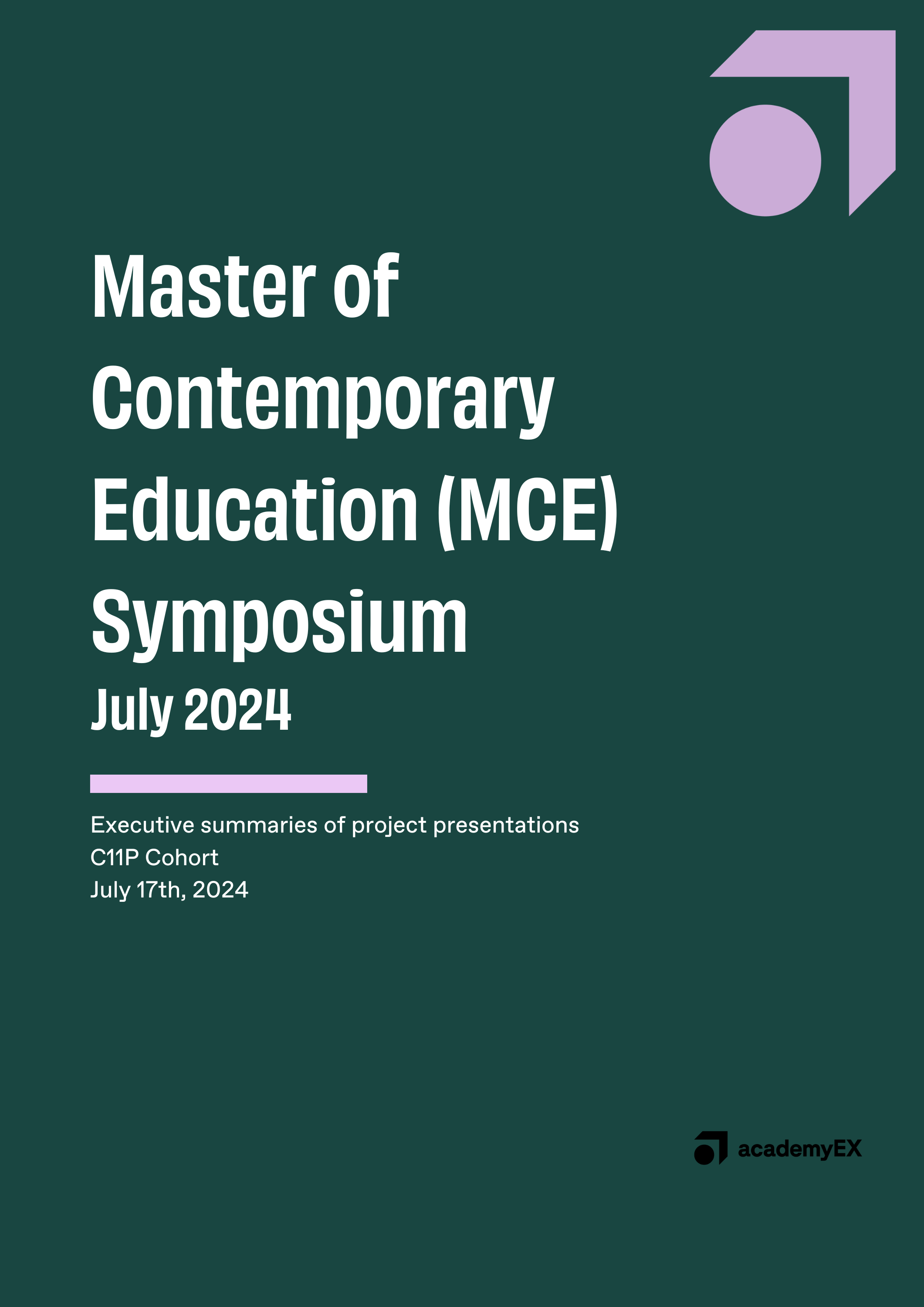The cover of the proceedings saying Master of Contemporary Education (MCE) Symposium July 2024